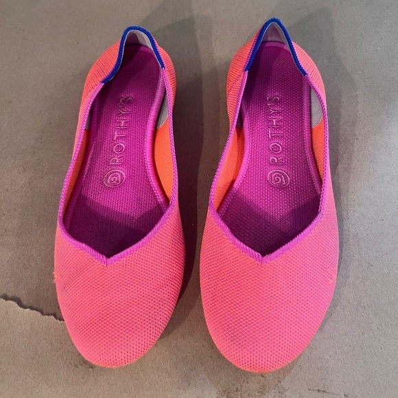 Rothy’s Tropical Pink Round Toe Canvas Flat Slip On Shoes Women’s US 7.5 - Picture 1 of 11